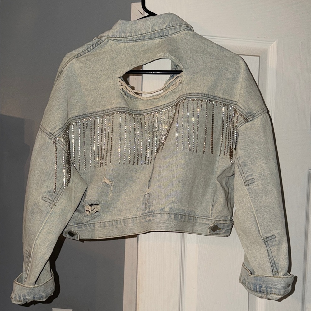 Women's Light Blue Jean Jacket with Fringe